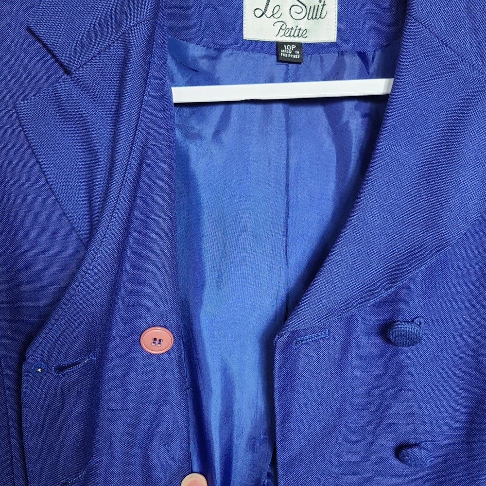 Le Suit Royal Blue Double Breasted Blazer Skirt Suit‎ 10P Office Career Formal - Picture 6 of 15